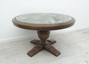 Stylowy dębowy stolik z marmurowym blatem, połowa XXw. Po renowacji.