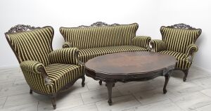 Zabytkowy wypoczynek z lat 40-tych w stylu chippendale. Po renowacji.