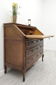 Stylowy sekretarzyk z litego dębu. Po renowacji. - 9