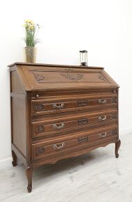 Stylowy sekretarzyk z litego dębu. Po renowacji. - 2